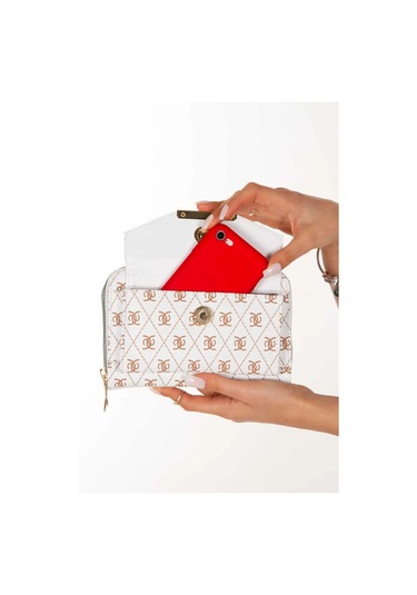 Bizoon Np285 Kadın ,desenli Telefon Bölmeli Çapraz Askılı Omuz Çantası Beyaz