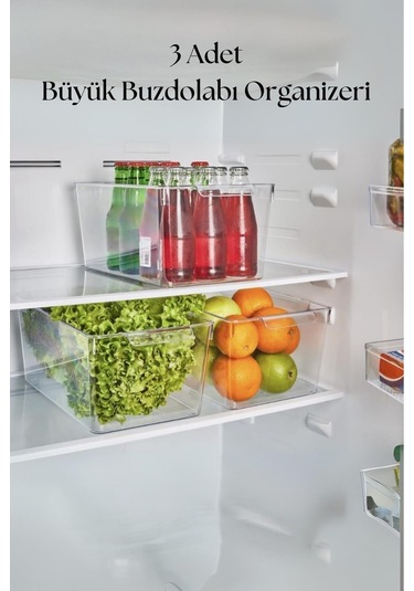 3 Lü Buzdolabı Organizeri & Buzdolabı Düzenleyici 6 Lt Şeffaf