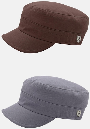 Erkek Fidel Castro Şapka 2'li Kep Rozet Detaylı Kasket - Kahverengi - Gri Gri - Kahverengi