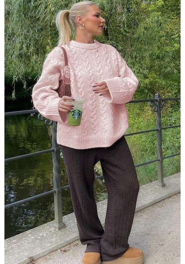 Ritnice Kadın Stella Yumuşak Oversize Pembe Triko Kazak Pembe
