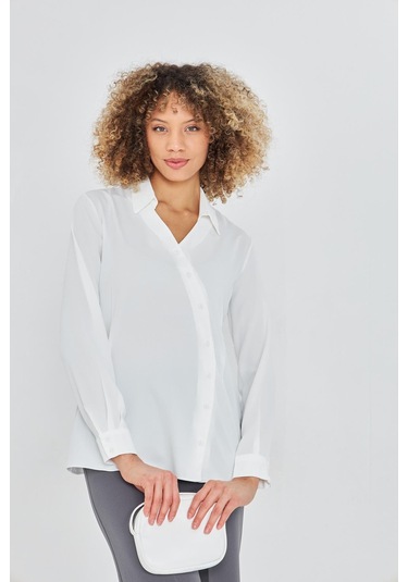 Asimetrik Pile Detay Gömlek Ekru Ekru