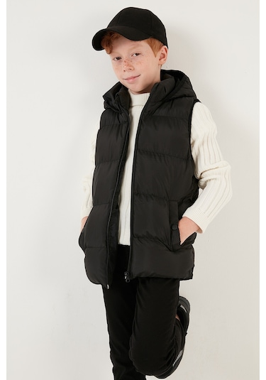 Lela Fermuarlı Kapüşonlu Cepli Şişme Unisex Çocuk Yelek 5761983 Siyah