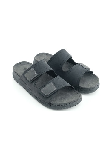 Gezer Yazlık Erkek Suni Deri Rahat İç Taban İki Cırtlı Kemer Ayarlanabilir Günlük Terlik Gri
