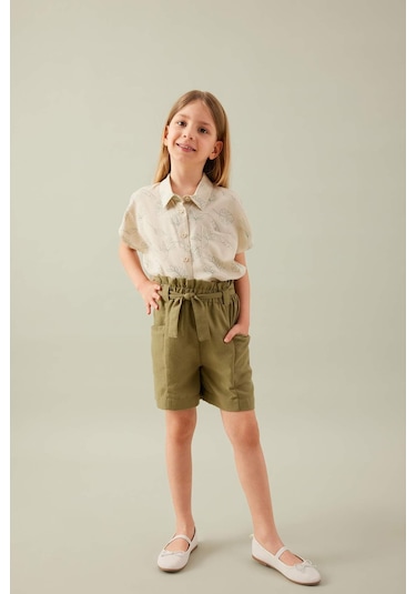 Defacto Kız Çocuk Paperbag Şort C0266A824SMKH462 Haki