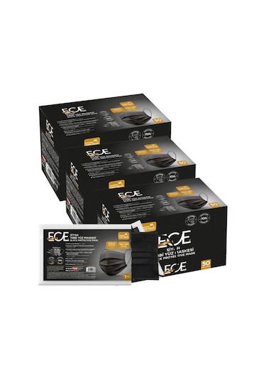 Ece Full Ultrasonik Tek Tek Paketli Meltblownlu Maske 150 Adet Siyah