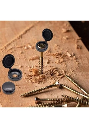 100 Adet Menteşeli Siyah Plastik Vida Kapağı, Vida Gizleme Kapağı