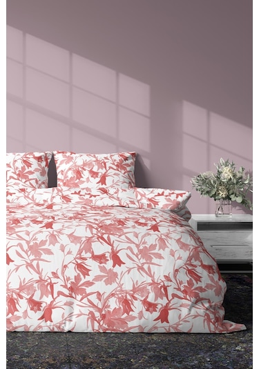 Zeynep Tekstil Diana Pamuklu Çift Kişilik Çarşafsız Nevresim Seti Nevresim ve Yastık Kılıfı Kırmızı