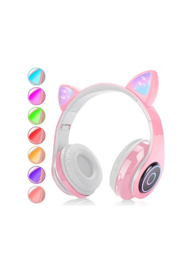 Wezone Kedi Kulaklıklı Led Işıklı Hi-fi Stereo Bluetooth 5.0 Kulaklık, Kablolu/kablosuz, Fm/tf Kart Desteği, Çocuklar/gençler İçin Pembe