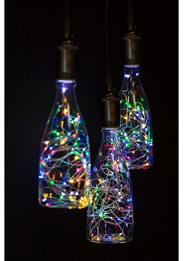 Pilli Renkli Peri Led Işık Dekoratif Aydınlatma 5 Metre Rgb Led Kahverengi