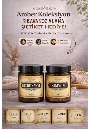 Plastik Kavanoz Seti Ve Gıda Temalı Etiketler Amber
