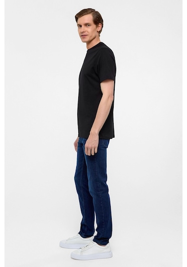 Siyah Regular Düz Bisiklet Yaka Tişört-38579 Siyah