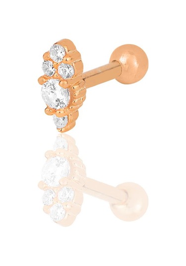 Gümüş Rose Zirkon Taşlı Tragus Helix Piercing Küpe Barcode Gümüş - Çok Renkli