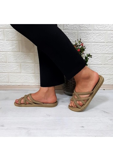 Brn 302 Camel Ahtapot Hasırlı Kaymaz Kadın Terliği 001