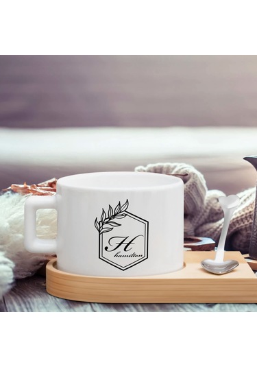 Bk Gift Kişiye Özel Baş Harf İsimli Ahşap Altlıklı Seramik Fincan-3 , Meslek Hediyesi, Yeni İş Hediyesi Kobitmeyen138072 Bk Gift