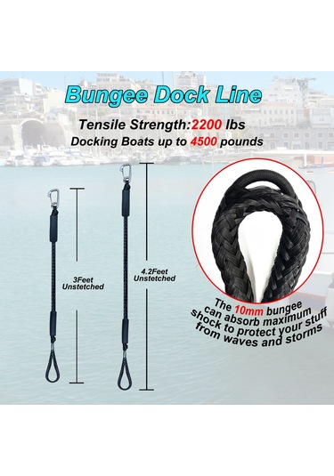 Esnek Tekne Bağlama Halatları - 2 Adet 90 Cm Kancalı Elastik Kayış 816 Kg Kopma Dayanımı , Atv, Tekne Ve Pikap İçin Karabinalı Bağlama Kayışı Seti