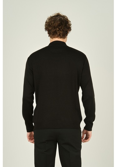 Ateş Triko Erkek Yarım Balıkçı Yaka Yün Kazak 6091024 Siyah Siyah