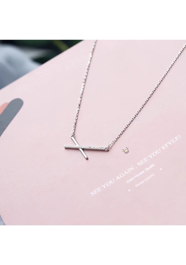 925ayar Gümüş Zirkon Taşlı Geometrik Çapraz Kolye