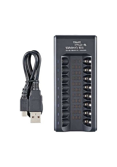 Tongxida Usb Şarjlı 8 Yuvalı Akıllı Şarj Cihazı - Aa/aaa Ni-mh Pil Şarj Aleti, Tam Dolumda Işık Söner, Siyah
