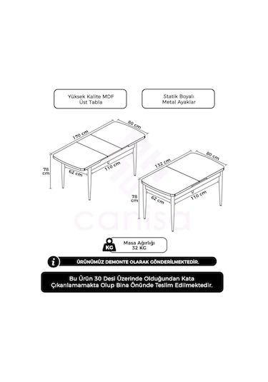 Canisa Zen Serisi 80x132 Mdf Açılabilir Siyah Mermer Desen Masa Siyah
