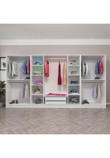 Minar Kale 8 Kapaklı 4 Aynalı 2 Çekmeceli Dolap Beyaz Antrasit 210cm Çok Renkli