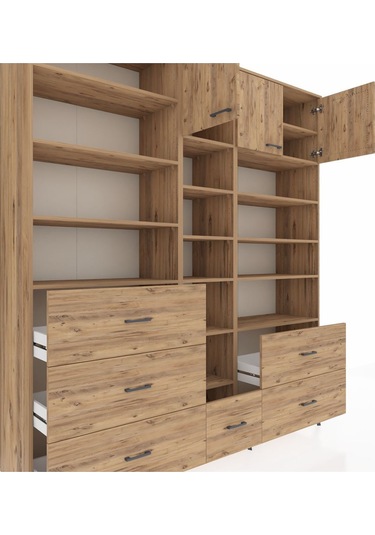 Hyperion Dolap 17 Raflı 6 Çekmeceli 3 Kapaklı 220x44x243 Çam-çam/çam Atlas Çam/atlas Çam