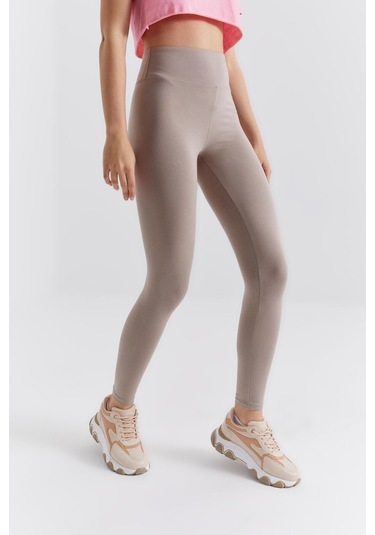 Tommy Life Koyu Bej Yüksek Bel Toparlayıcı Slim Fit Dar Paça Kadın Tayt - 94011 Koyu Bej