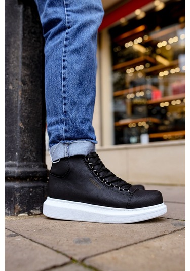 Pabucmarketi Bağcıklı Erkek Sneaker Bot Siyah Çok Renkli