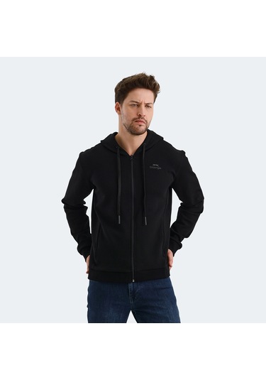 Slazenger VENDA Erkek Fermuarlı Kapüşonlu Cepli Siyah Sweatshirt
