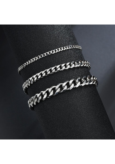Gümüş Erkek Ve Kadın Bileklikleri Paslanmaz Çelik Küba Zincir Bileklik Erkek Bileklik Aksesuarları 3/5/7 Mm Geniş Zincir Bileklik Takı 3 Mm
