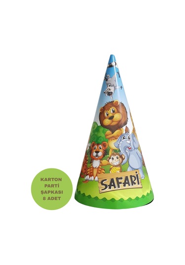 Safari Temalı Karton Parti Şapkası 8 Adet Tüm Yaşlar