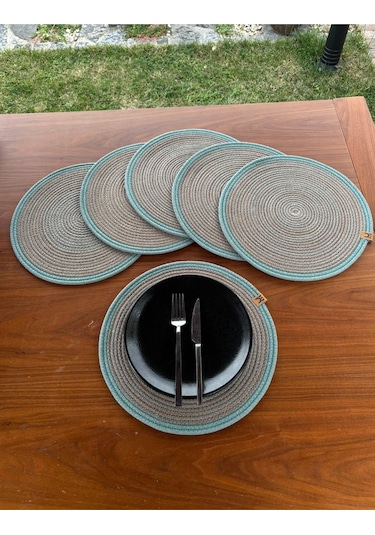 6 Lı Yuvarlak Supla Takımı Kolay Temizlenebilir, Modern Sofralar İçin Yeşil - Kahverengi