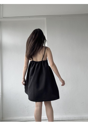 Retrobird Tasarım June Askılı Mini Elbise Kadın Siyah-13905 Siyah