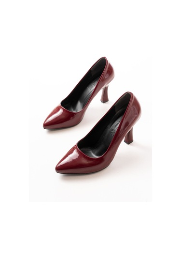 St-001 Bordo Rugan Günlük 9 Cm Topuklu Bayan Stiletto Ayakkabı Renksiz