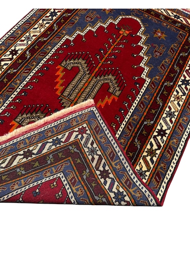 El Dokuma Sıfır Konya Kavak Halısı Seccade 117x185 Kök Boya Sık Namazlık Kırmızı