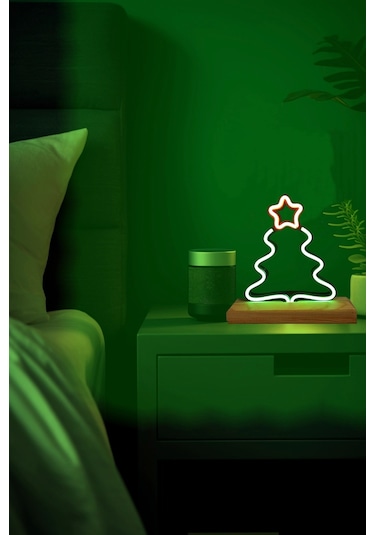 Yılbaşına Özel Çam Ağacı Figürlü Çift Renk Neon Gece Lambası Çok Renkli