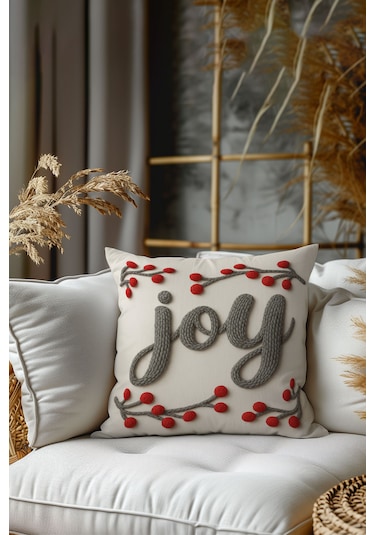 2 Li Yılbaşı Desenli, Çift Taraflı Baskı, Kırlent Kılıfı Seti Kırmızı - Beyaz