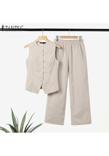 Zanzea Yaz Kıyafetleri Bayan Üstleri Ve Geniş Bacak Pantolon Rahat İki Parçalı Takım Elbise Seti Pembe Zanzea Yaz Kıyafetleri Bayan Üstleri Ve Geniş Bacak Pantolon Rahat İki Parçalı Takım Elbise Seti Pembe