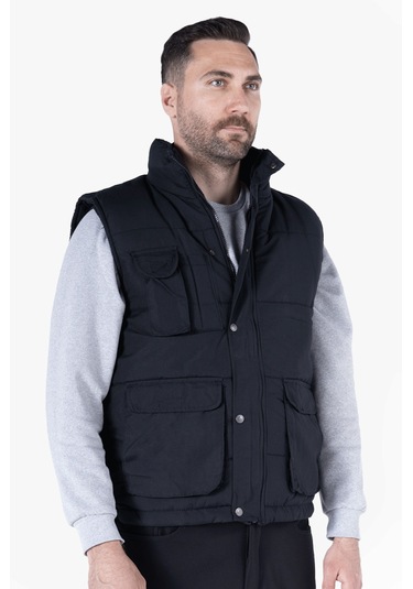 Elyaf Dolgulu Dik Yakalı Yelek Siyah