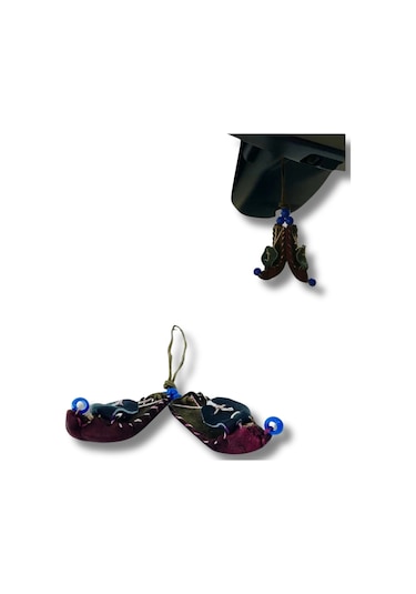 El Yapımı Deri Minyatür Çarık Maskot Dikiz Aynası Süsü Bordo