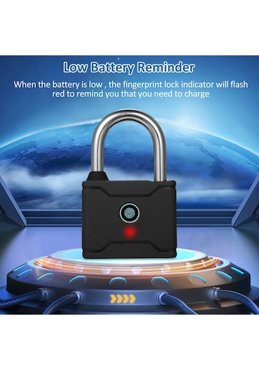 Hallow-t1006d Akıllı Parmak İzi Asma Kilit Şarj Edilebilir,siyah
