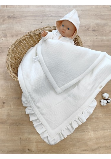 Ekru 4 Kat Müslin Bebek Battaniyesi %100 Pamuklu Doğal Organik Uyku Kundağı Hastane Çıkışı Yenidoğan Beyaz
