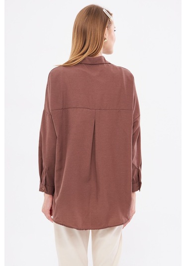 Armonika Kadın Koyu Kahve Oversize Uzun Basic Gömlek Arm-22y001118