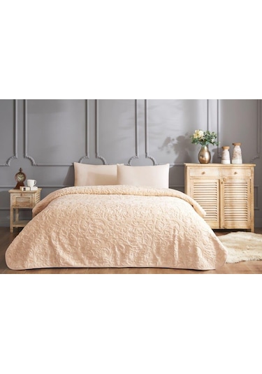 Özdilek Trendy Art Deco Bej Çift Kişilik Battaniye Bej
