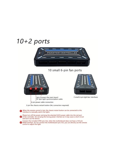 Boatshop1 Uzaktan Kumandalı 6 Pinli Rgb Fan Merkezi Siyah 10 2 Portlu Sata Güç Kaynağı Işık Senkronizasyonu