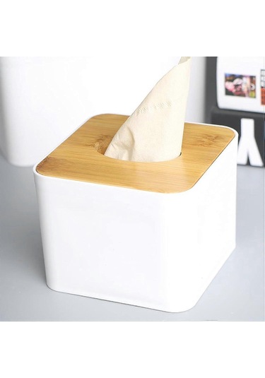 Beyaz Kare Plastik Mendil Kutusu Ahşap Kapaklı Mendil Kutusu Ev, Mutfak, Yemek Odası, Yatak Odası, Banyo, Oturma Odası, Koridor, Ofis İçin Kozmetik Mendil Kutusu