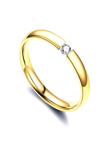 Altın Moda Açık Çift Yüzükler Mikro Zirkon Yüzükler Basit Paslanmaz Çelik Yüzük 7 Altın