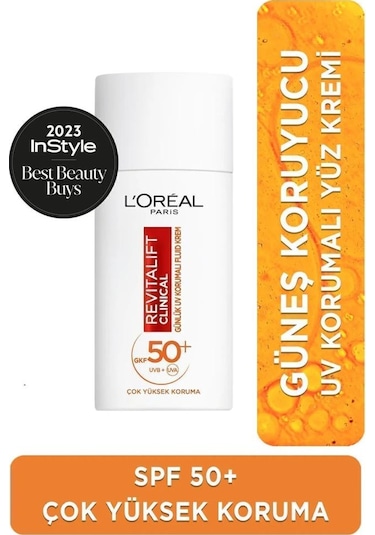 L'Oréal Paris Revitalift Clinical Günlük Yüz Güneş Kremi SPF50+ 50 ML + Aydınlatıcı C Vitamini İçerikli Yüz Kremi 50 ML