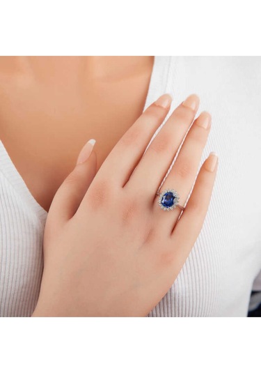 Casera's Gümüş Mavi Taşlı Oval Kadın Yüzük Csr2184799 Gümüş