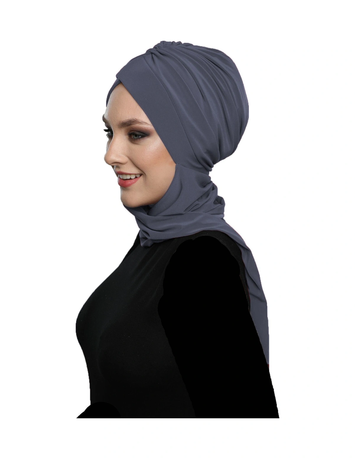 Kardelen Atkılı Astarlı Koyu Gri Hazır Türban Tesettür Havuz Ve Dış Bone Koyu Gri