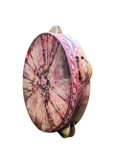 Tef Sarı Metal Zilli Ebru Desenli Derili 28 cm DZDSE28